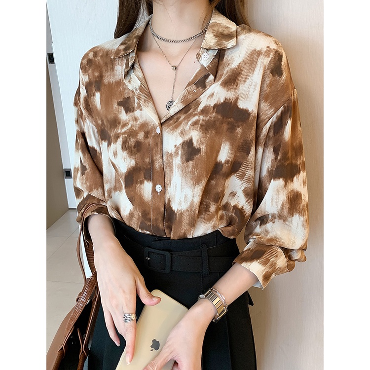 Áo Sơ Mi Tay Dài In Họa Tiết Mực Thời Trang hong kong Cho Nữ