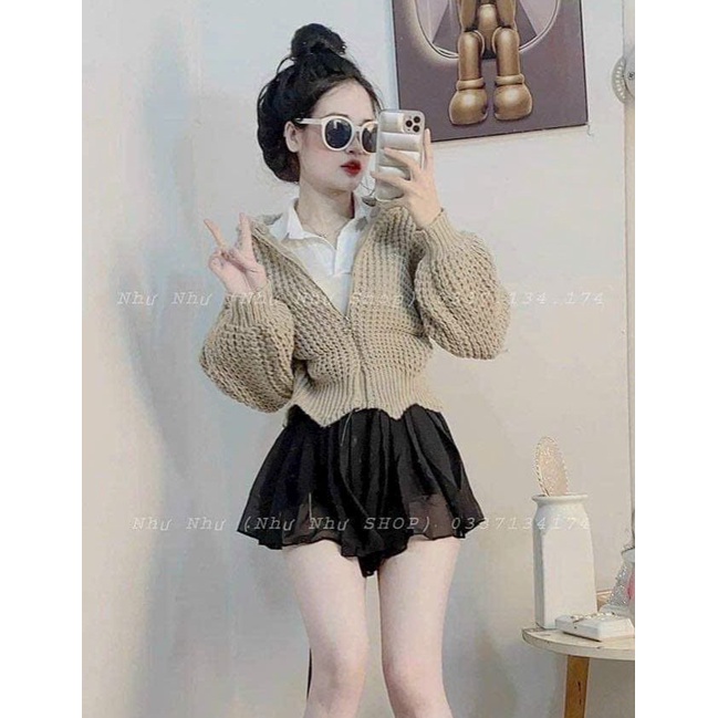 Áo Khoác Len Lỗ Có Nón Đơn Giản Xinh Đẹp -TH
