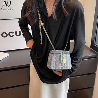 Nucelle túi xách denim đeo chéo kẻ sọc thời trang cao cấp cho nữ