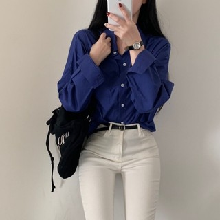 Áo Sơ Mi Tay Dài Màu Sắc Đơn Giản Phong Cách Hàn Quốc Thời Trang Cho Nữ