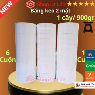 Băng keo 2 mặt trắng, rộng 4,8cm, cây 6 cuộn, băng keo 2 mặt trắng, rộng 2,4cm, 1 cây 12 cuộn, lõi 3mm, nặng 900gram