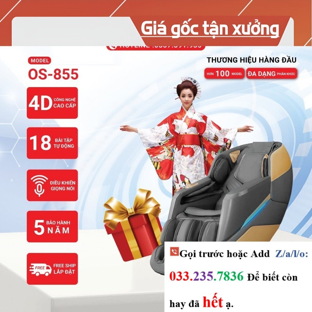 Ghế massage Okinawa OS 855, công nghệ massage 5D, bi con lăn di chuyển - <<Hãng