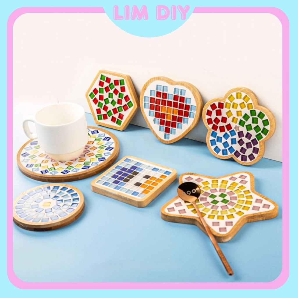 Bộ kit làm đế lót ly diy thủ công bằng kính Mosaic đầy đủ dụng cụ LIM DIY