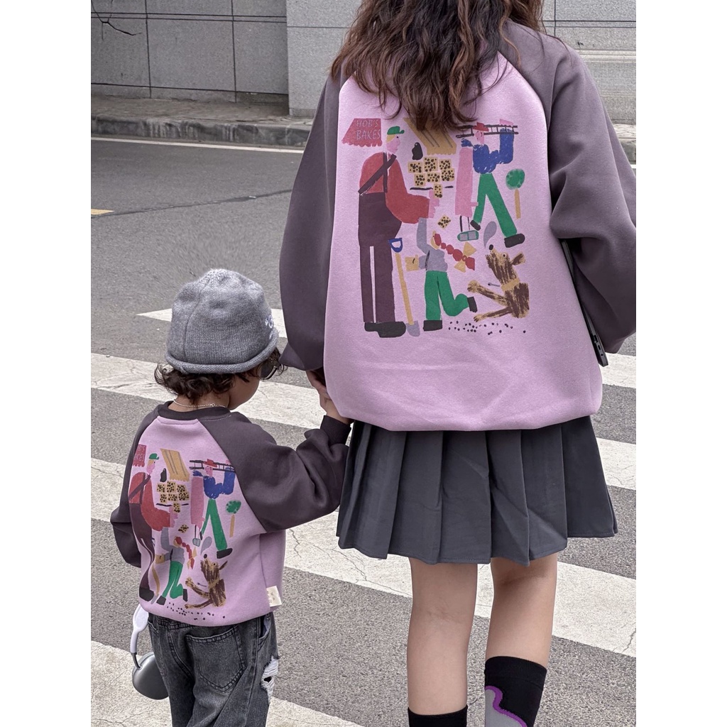 Maionini Bộ Áo sweater Cổ Tròn Màu Tím Phong Cách Nhật Hàn Thời Trang Mùa Thu Cho Gia Đình