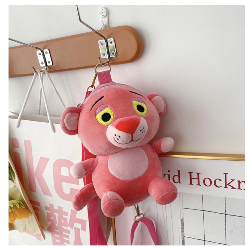 Túi Đeo Chéo Gấu Nhồi Bông Hình Con Báo Hồng Dễ Thương