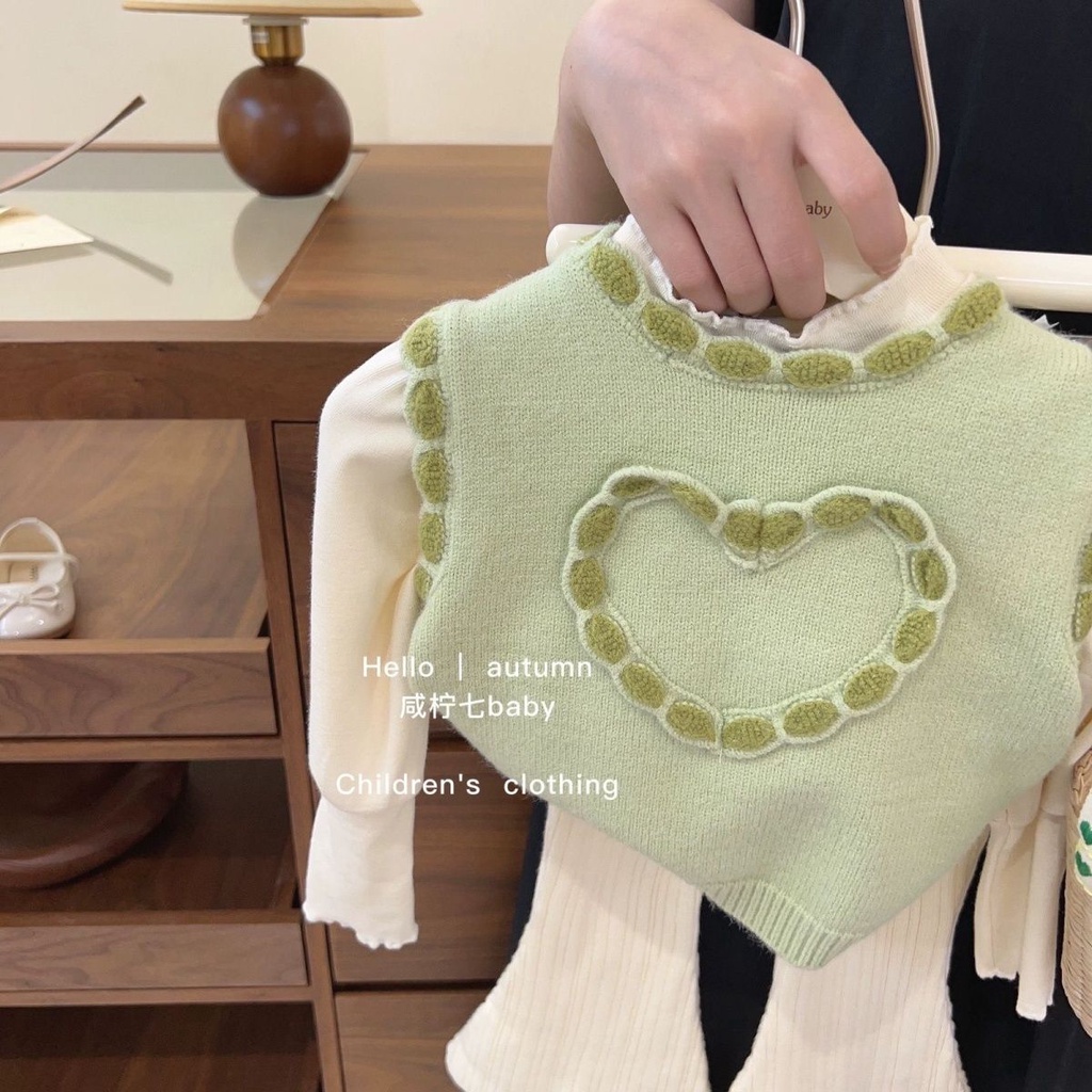 Baby 2023 Áo vest Dệt Kim Trái Tim Ngọt Ngào Mùa Thu Mới