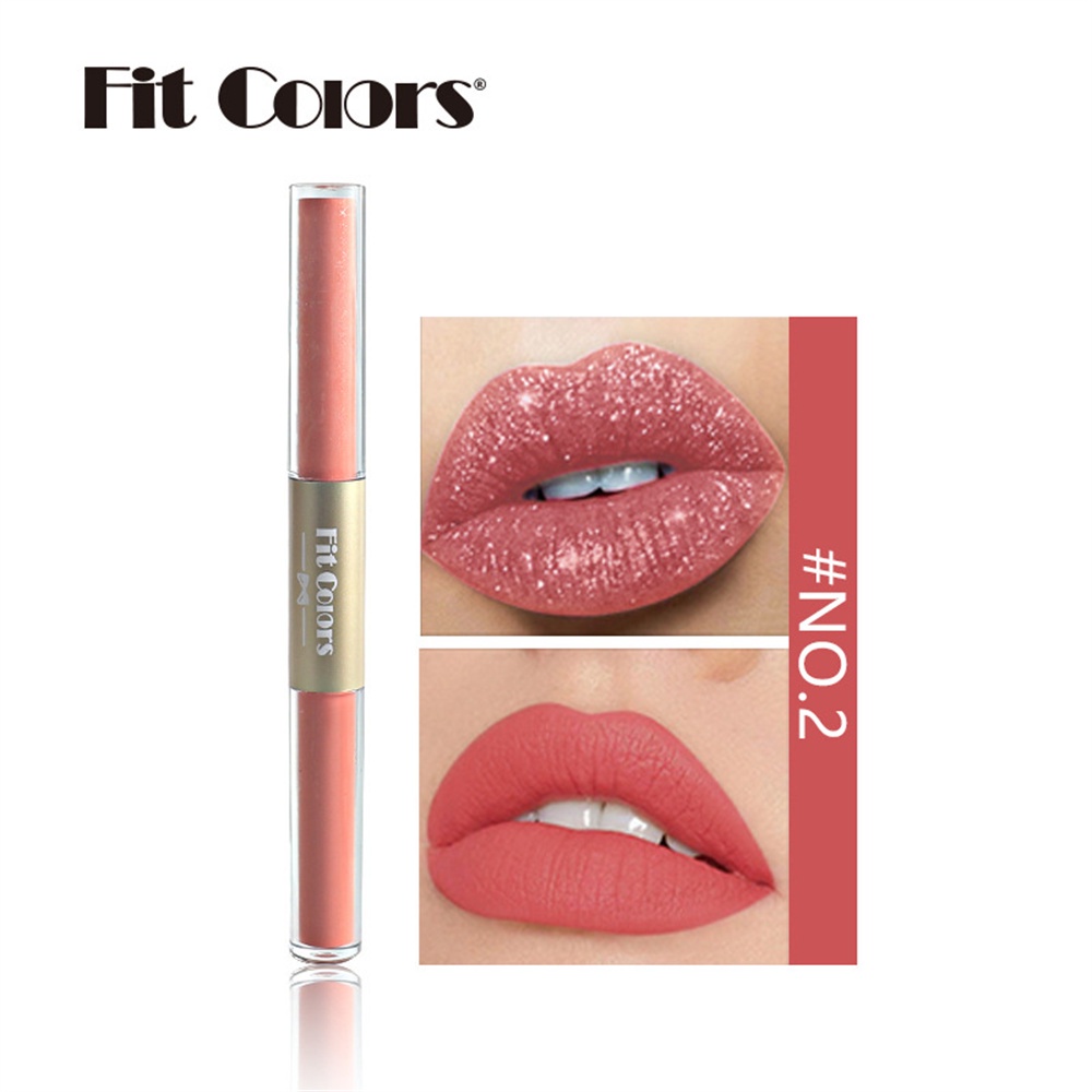 Fitcolors Cốc chống dính hai đầu Matte Pearl Lip Gloss Matte Velvet Smooth Pearlescent Lip Gloss Lip Glaze Liquid Hai đầu Lipstick Lip Glaze