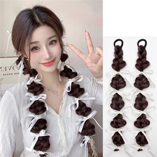 Tóc Giả Tết Hoa Thắt Ruy Băng Trắng, Tóc Tết Y2K Phong Cách Hàn Quốc (Giá 1 Bên) QiQiShop