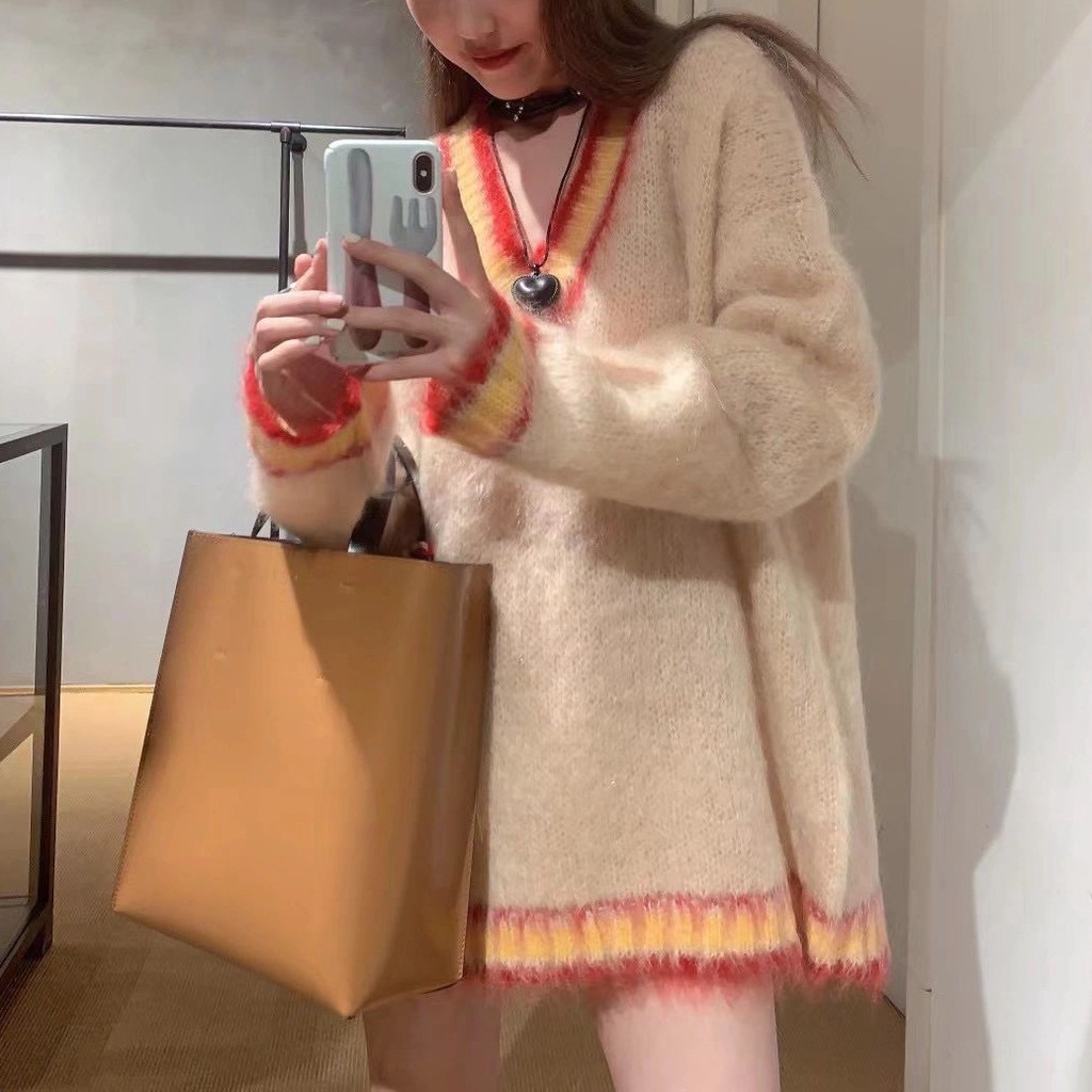 Áo Len Tay Dài Cổ Chữ v Màu Sắc Thời Trang Thu Đông Cho Nữ áo sweater áo khoác cardigan