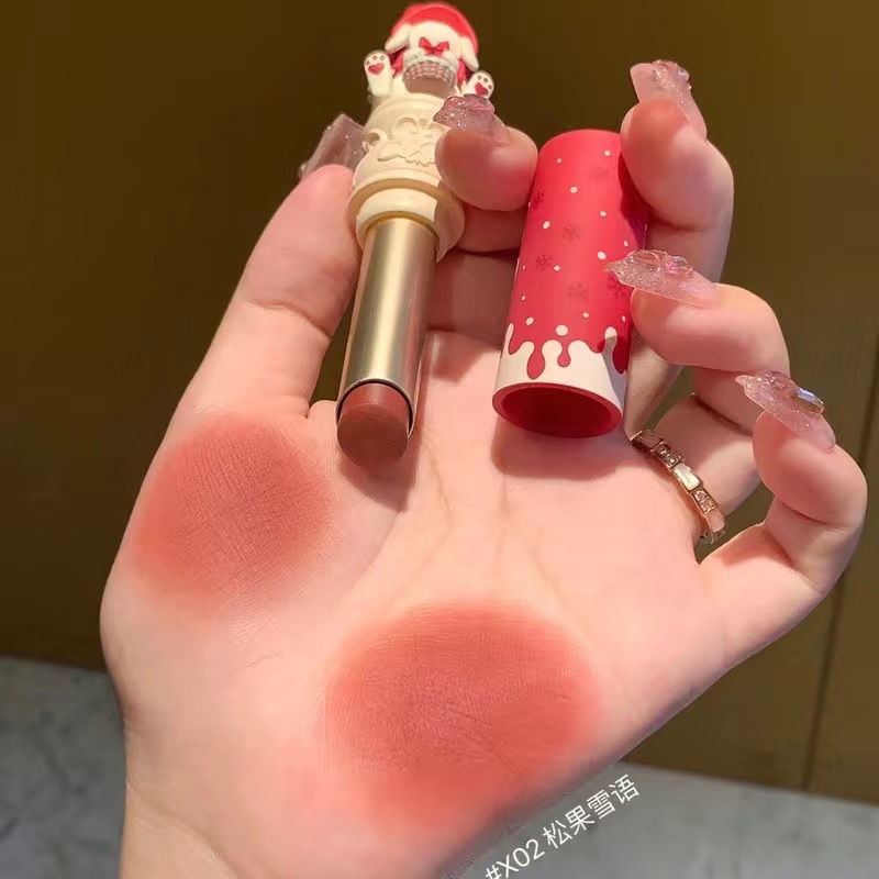 Bộ Son Môi Màu Ngọc Bích Hình Thỏ Dễ Thương Phong Cách Giáng Sinh Kèm Hộp Quà Tặng