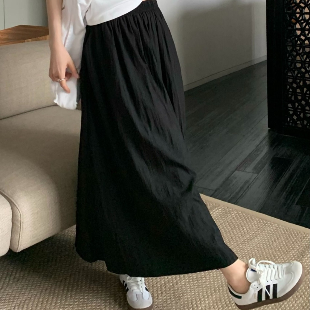 Phong Cách Mới Của Các Nàng Nếp Gấp Mùa Hè Váy Dài Vừa Phải Chân Váy Chữ A Lưng Cao