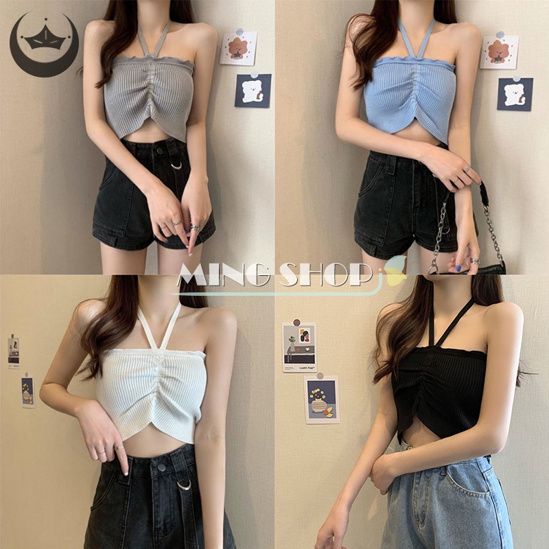 Áo Croptop Dệt Kim Hai Dây Thời Trang Mùa Hè Cho Nữ