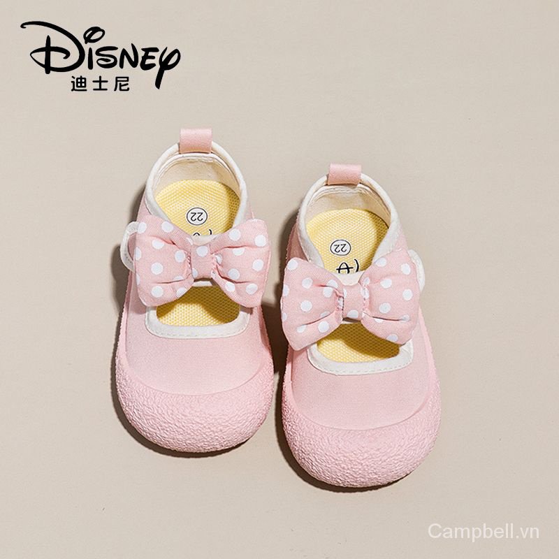 Disney Giày Búp Bê Vải Thoáng Khí Chống Trượt Chân In Hình Chuột minnie Thời Trang Xuân 2023 Cho Bé Gái