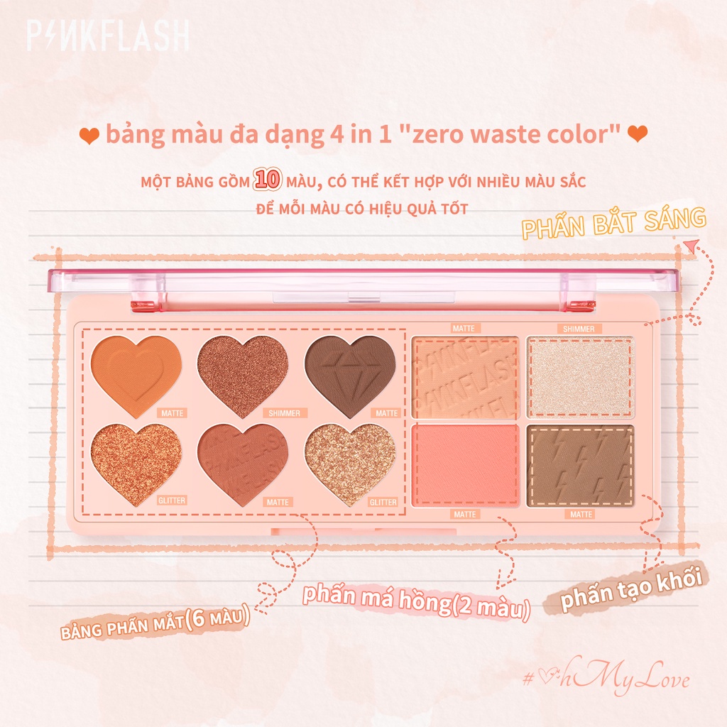 Bảng phấn mắt PINKFLASH PinkDessert nhũ lấp lánh, chất phấn mịn lì dễ tán trang điểm mắt rạng rỡ 100g