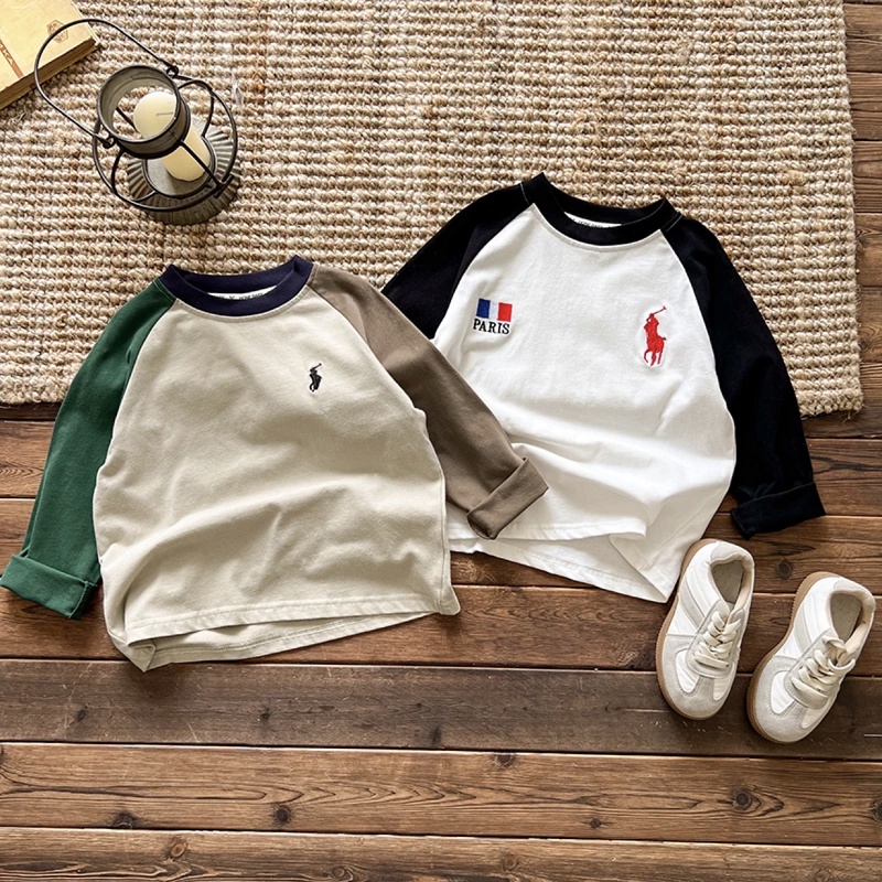 Áo Thun raglan Thêu Họa Tiết Hoạt Hình Phong Cách Hàn Quốc Thời Trang Cho Bé Trai Và Gái