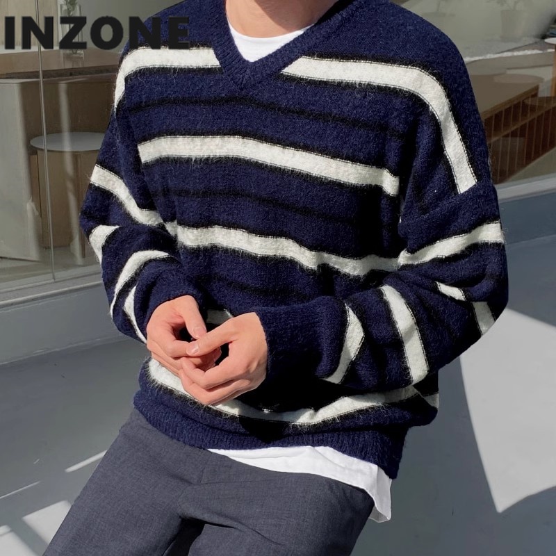 Áo sweater Dệt Kim Kẻ Sọc Thời Trang Cho Cặp Đôi