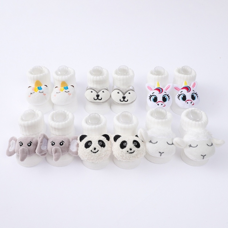 Set 3 Đôi Vớ Dệt Kim Thoáng Khí Chống Trượt In Họa Tiết Hoạt Hình Cho Bé Sơ Sinh