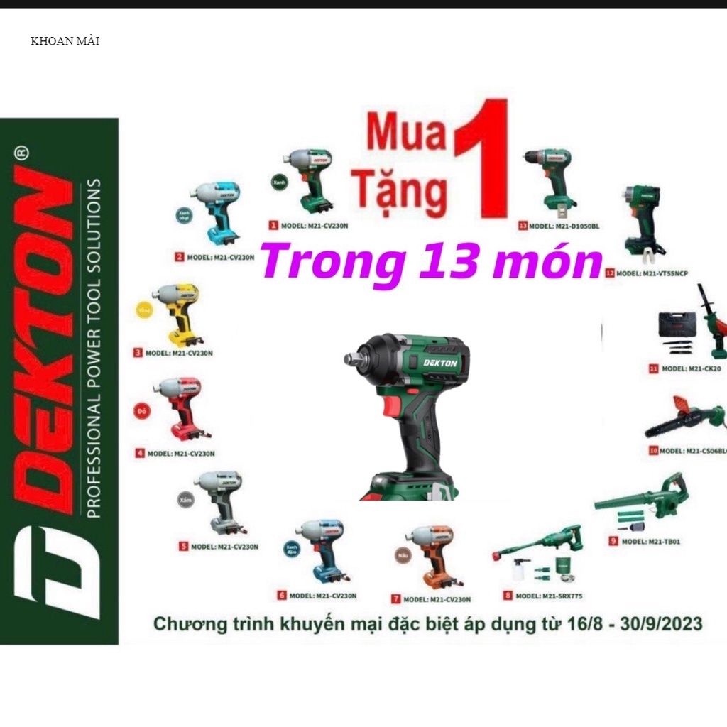 Máy Siết Bulong 550Nm Pin 21V Dekton/  M21-IW550PRO/  Sử Dụng Chân Pin Phổ Thông Makita 1 TRONG 6 ...I
