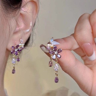  Khuyên Tai Hoa Tím Đính Đá zircon Cao Cấp Phong Cách Mới 2023 