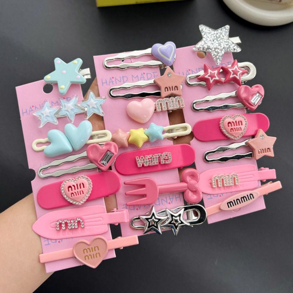 Set 7 Kẹp Tóc Hình Ngôi Sao / Năm Cánh / Chữ Cái Bằng Kim Loại Màu Bạc Phong Cách Hàn Quốc Ngọt Ngào y2k