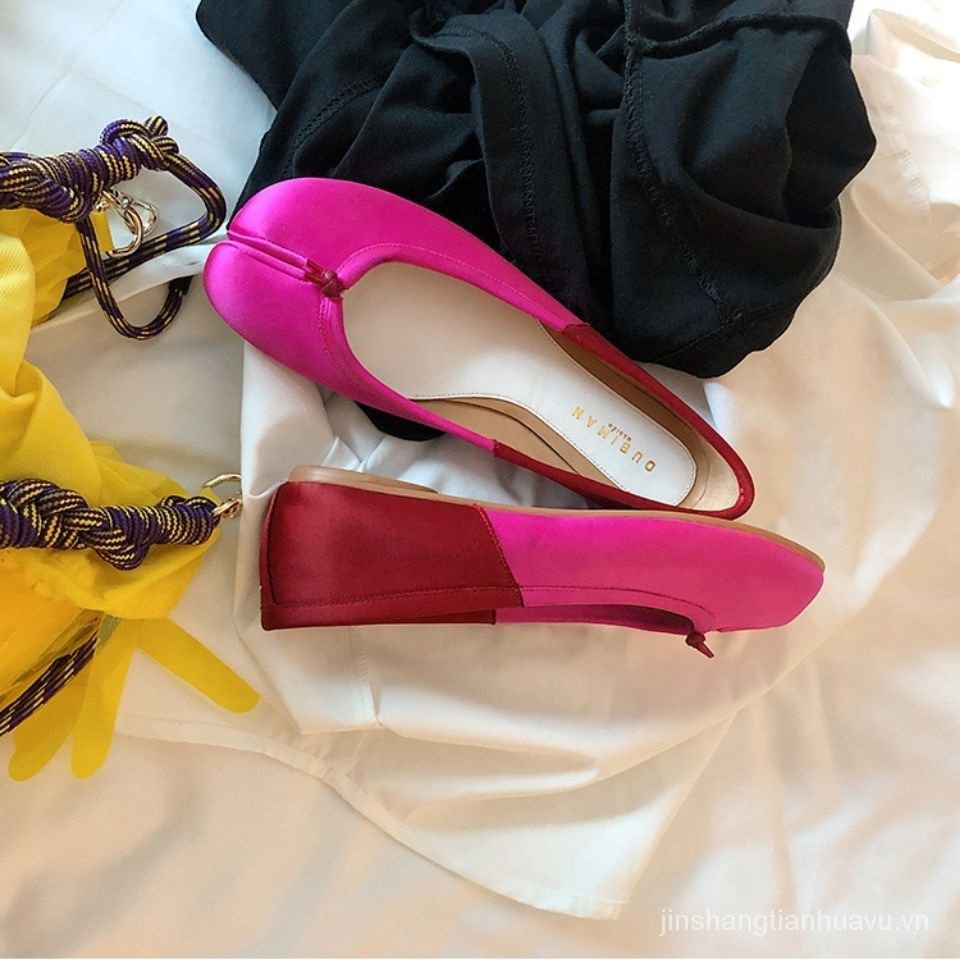 Giày Búp Bê satin Hở Ngón Màu Sắc Cà Chua Nhỏ Nhắn Hợp Thời Trang axige axige