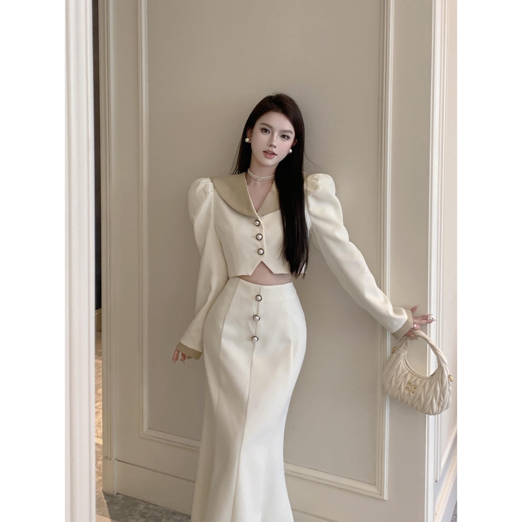Set Áo Khoác 3n + Chân Váy Lưng Cao Thời Trang Nữ