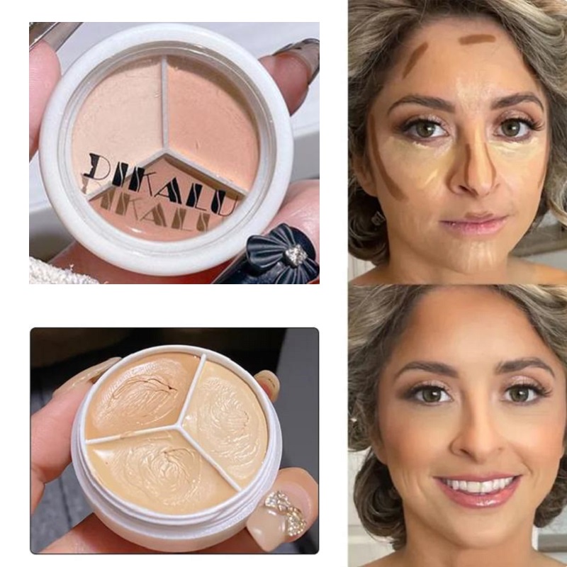 Dikalu Bảng Kem Che Khuyết Điểm 3 Màu Dưỡng Ẩm Lâu Trôi Che Phủ Quầng Thâm Và Mụn