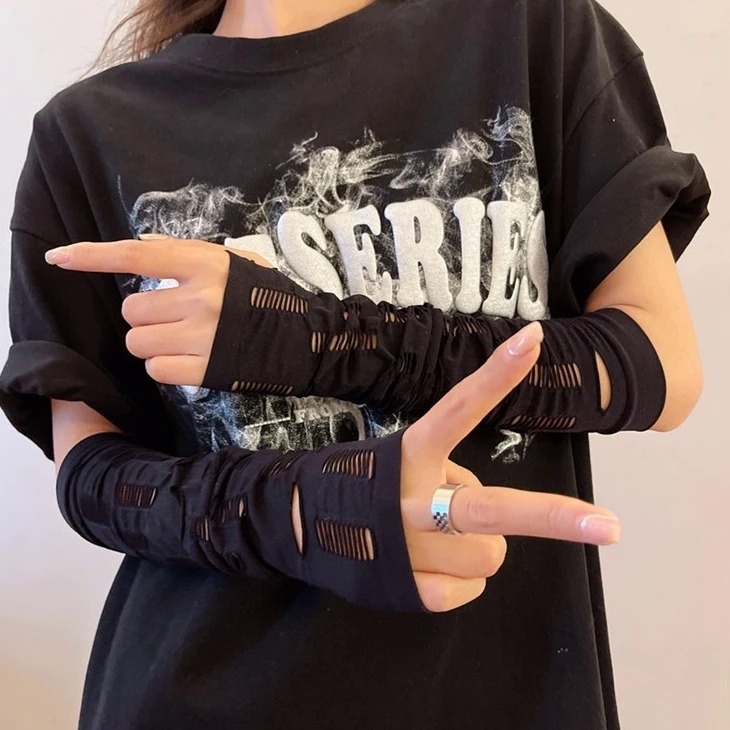 Găng Tay Hở Ngón Vải Lụa Lạnh ninja Phong Cách gothic punk Thời Trang Cho Nữ