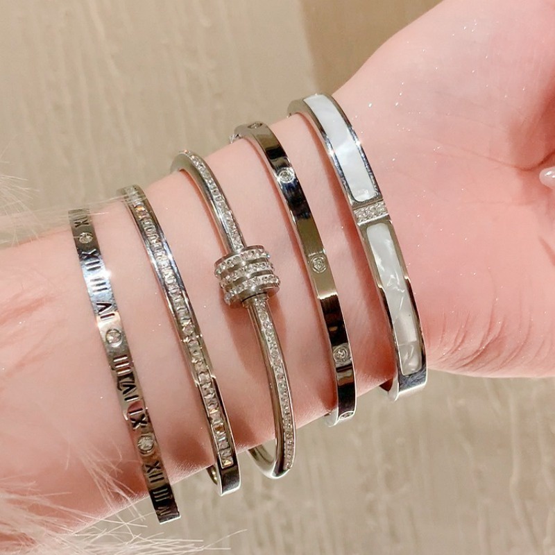 Vòng Tay Bằng Thép Titan Không Gỉ Đính Đá zircon Chất Lượng Cao Cho Nữ
