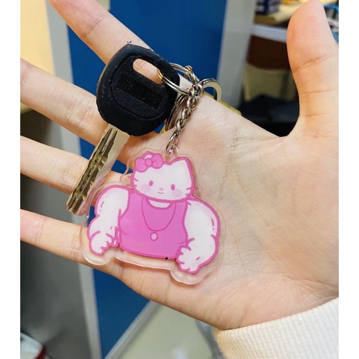 Móc khoá hello kitty đô con cơ bắp dễ thương, anime lực điền cute cặp đôi treo xe máy.