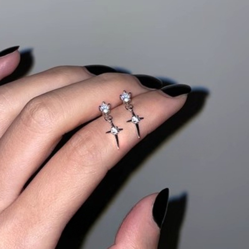 We flower Bông Tai Mạ Bạc 925 Hình Thánh Giá Đính Đá Thời Trang Dành Cho Nam Và Nữ