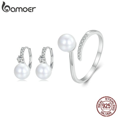 Bamoer Bông Tai Bạc 925 Hình Vỏ Sò Đính Ngọc Trai Thời Trang