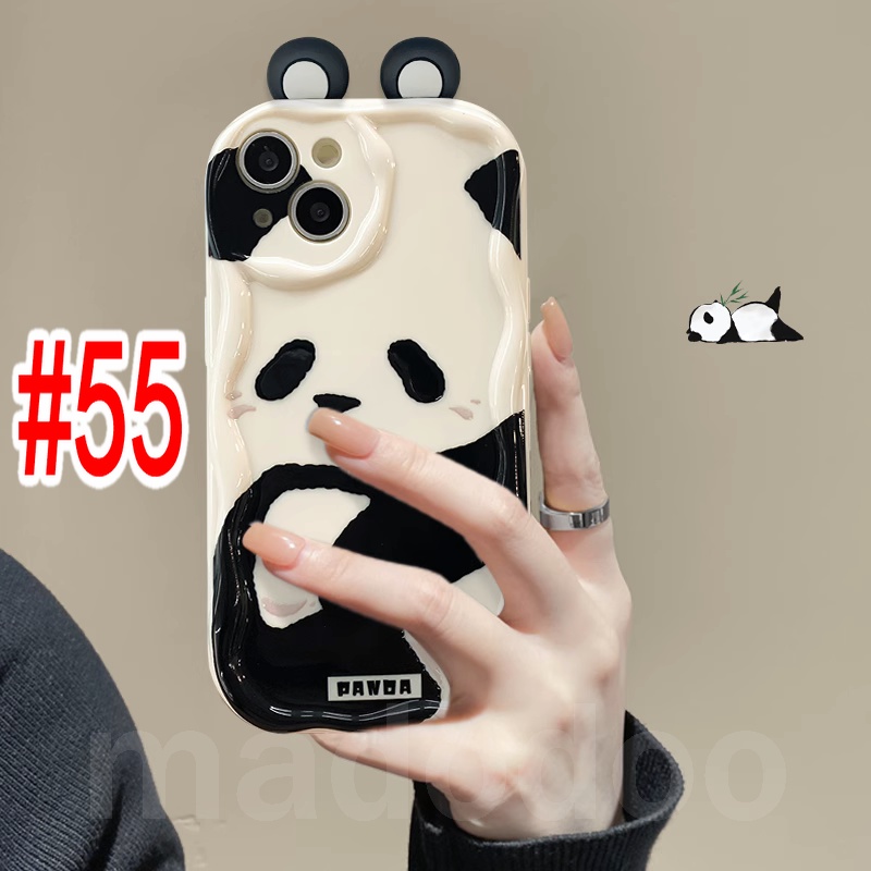 Cute 3D Ear BFF Casing Redmi Note 13 Pro+ 12S 4G 12 Pro Plus 5G 13C 12C A1 A2 11S 11 10C 10 9T 9C 9A POCO X5 Black White simple Cartoon Panda Wavy Cream Edge Full Fine Hole Anti-fall Soft Phone Case NY 54