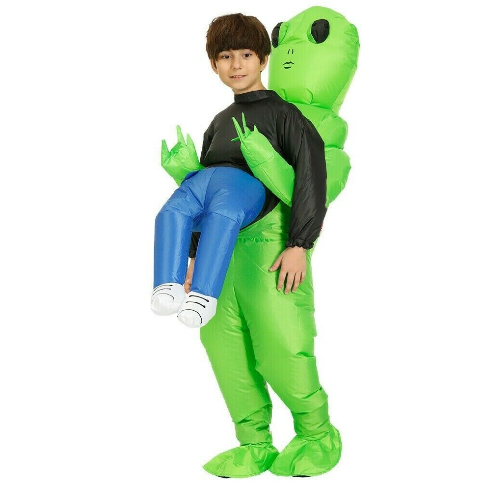 Adults Kids Scary Halloween Green Alien Inflatable Costume Blow Up Suits