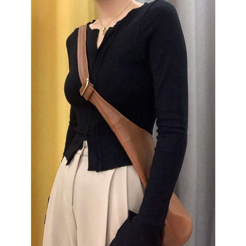 Áo Thun Croptop Tay Dài Cổ Chữ v Thời Trang Thu Đông Cho Nữ