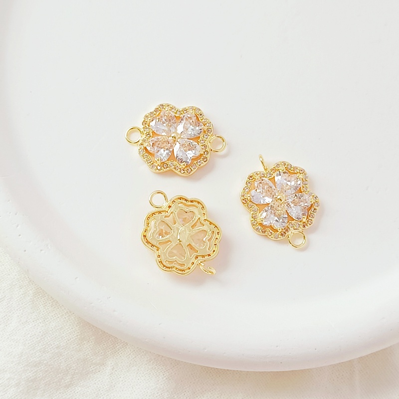 Mặt Dây Chuyền Hình Cỏ Bốn Lá / Trái Tim Khảm Đá Zircon Màu Vàng 14k Làm Trang Sức Thủ Công diy