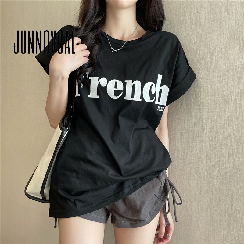 Junnovgal Áo Thun Tay Ngắn Cổ Tròn Màu Trơn Thời Trang 2023 Dành Cho Nữ