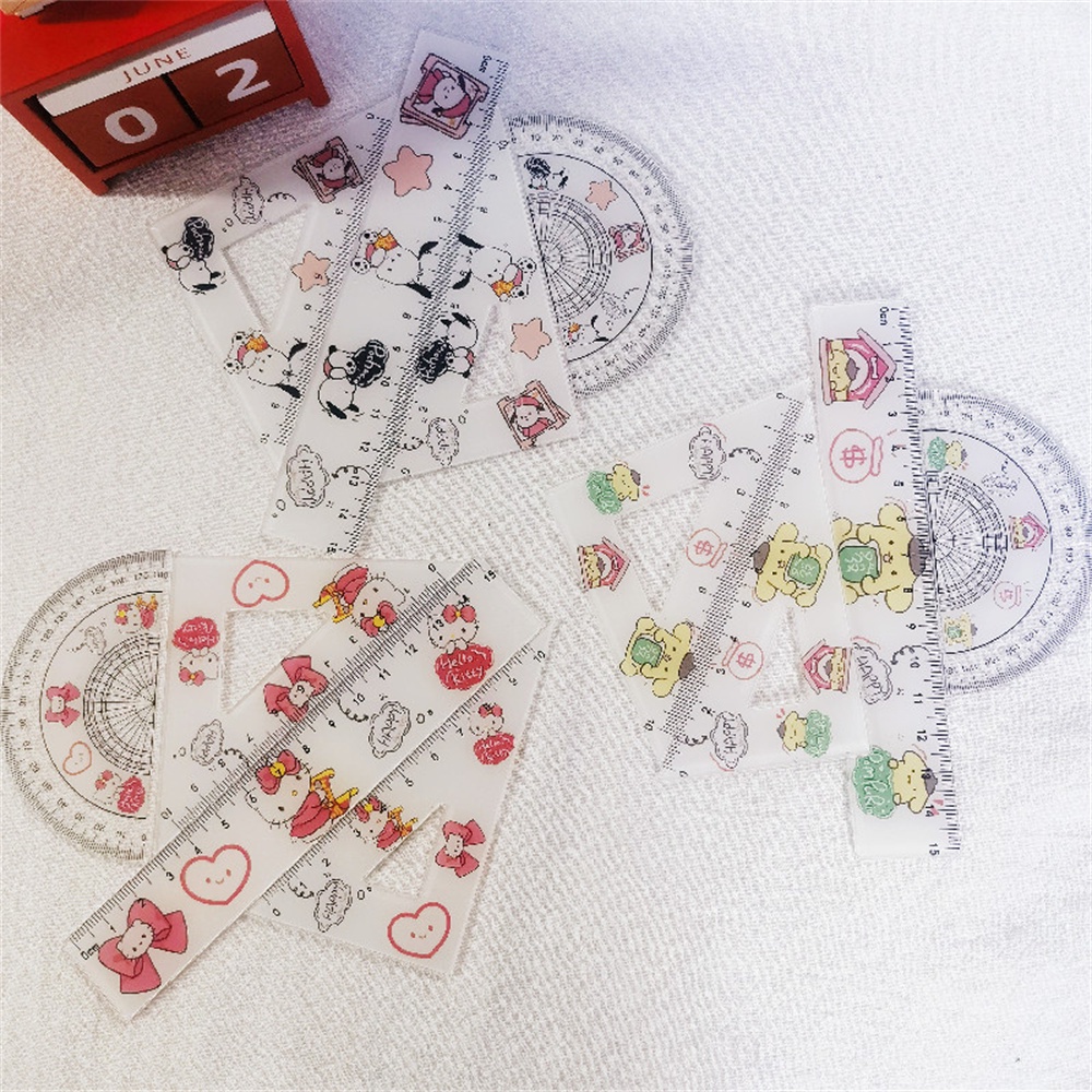 ⚡VẬN CHUYỂN NHANH⚡⚡ 1 Bộ Thước Acrylic Sanrio In Hình Dễ Thương Melody Kuromi Hello Kitty Cinnamoroll Đo Lượng Giác Thước đo Cần   Cho Học Sinh