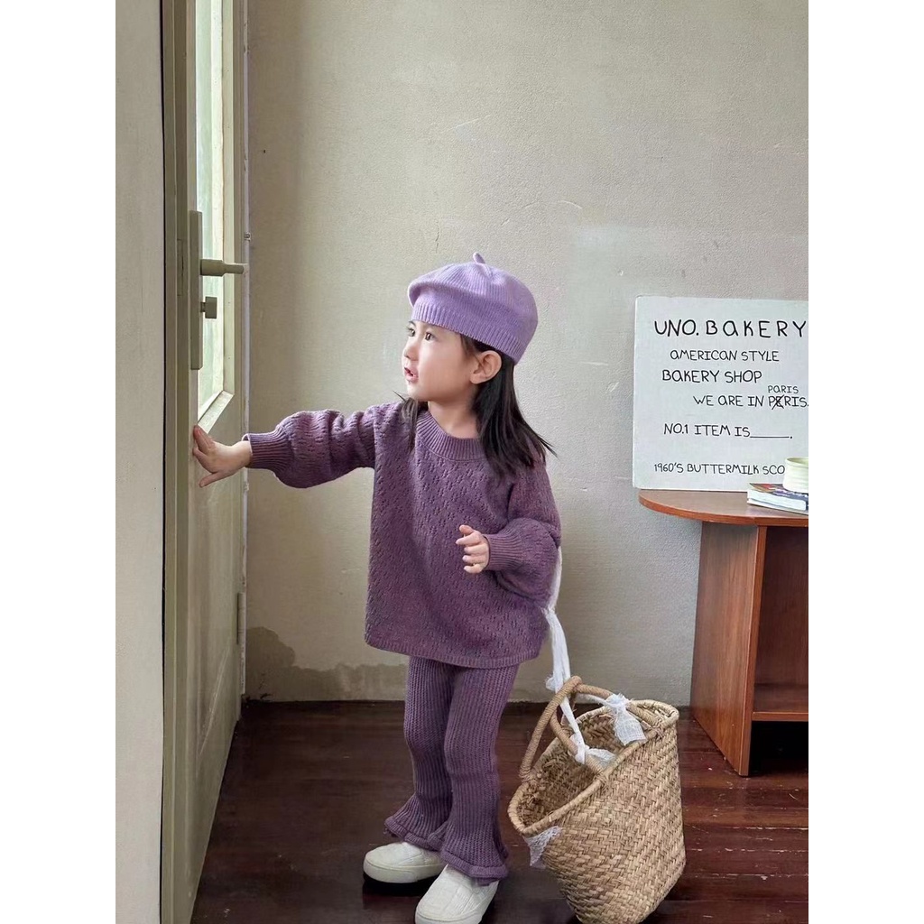 Bộ Áo Len Tay Dài + Quần Ống Loe Thời Trang Hàn Quốc Mùa Thu Đông Cho Bé Gái 55