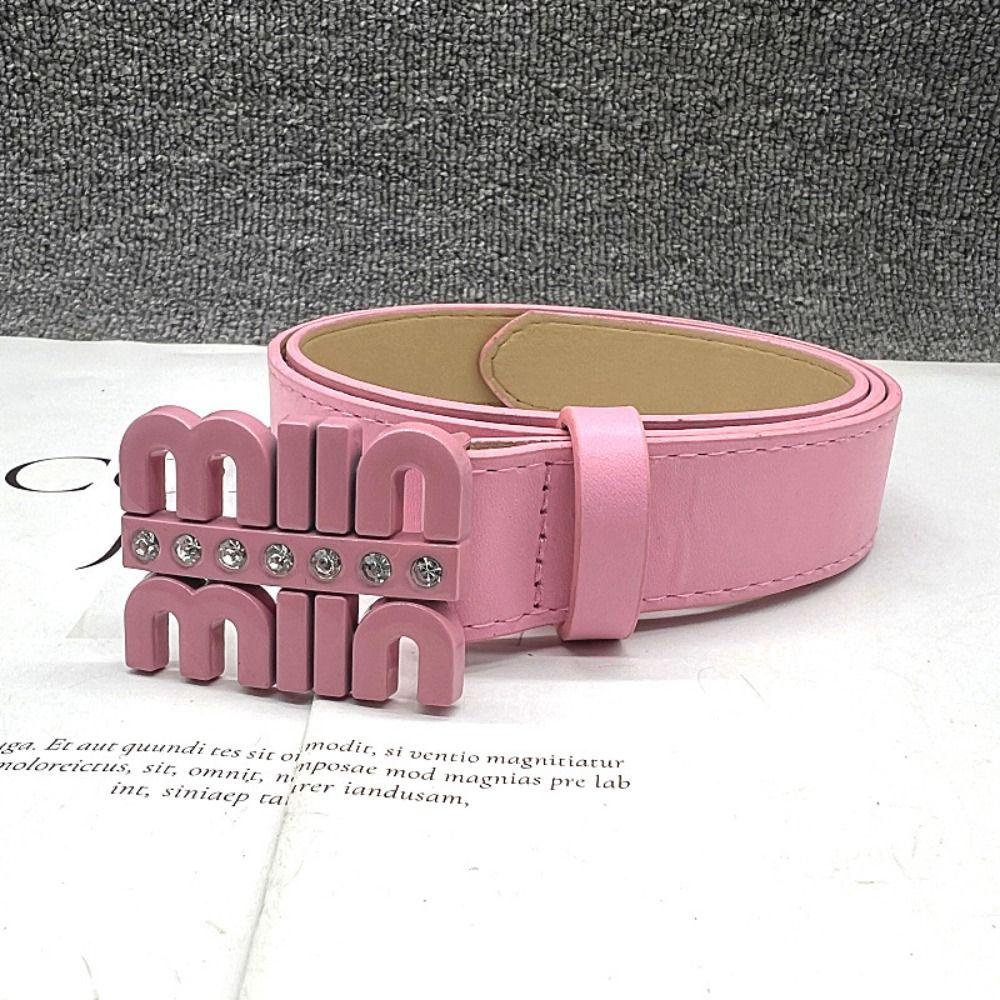Thắt Lưng Da pu Khóa Kim Loại Tròn Khắc Chữ miu y2k Đính Đá Kiểu vintage