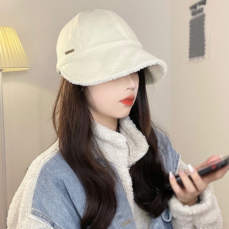 Mũ Lưỡi Trai Hai Mặt Bằng Lông Cừu Giữ Ấm Mùa Đông Cho Nữ