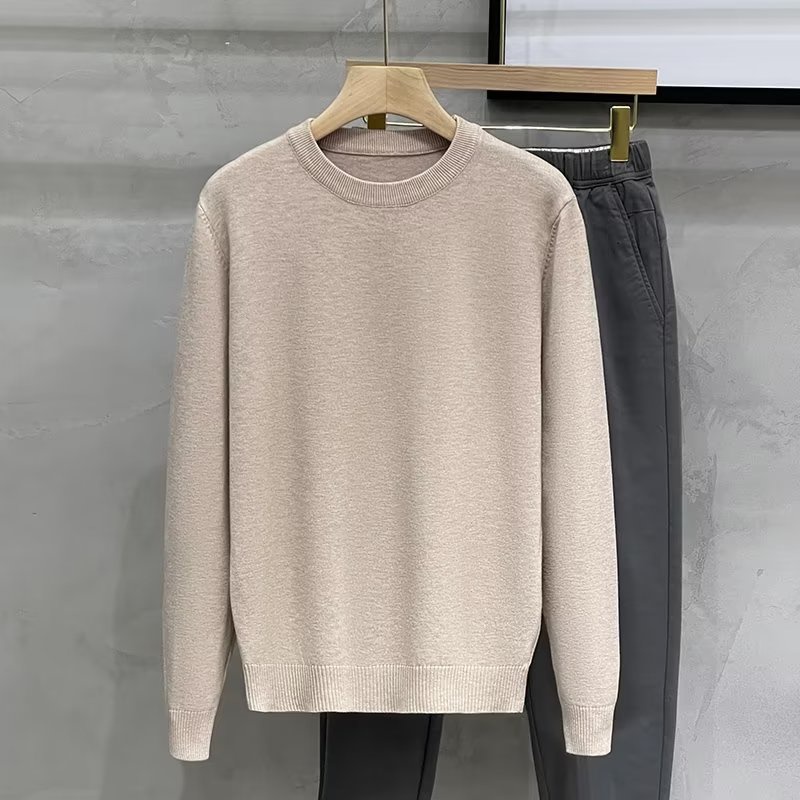 Áo sweater Dệt Kim Cổ Tròn Màu Trơn Thời Trang Xuân Thu Mới Cho Nam
