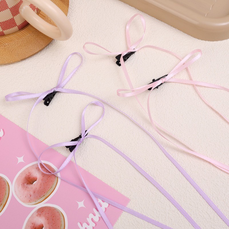 Set 2 Kẹp Tóc Nơ Ruy Băng Dài Vô Hình y2k Thời Trang Ngọt Ngào Cho Nữ