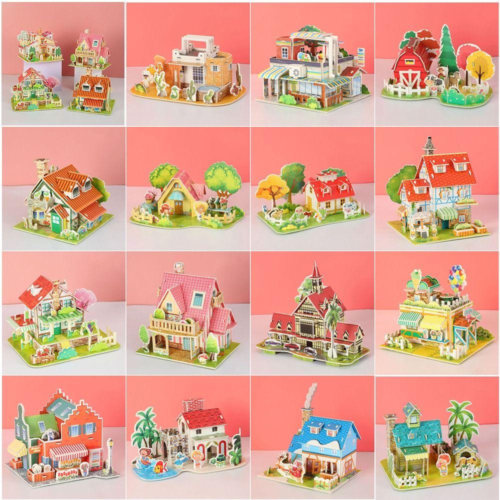 Bộ Đồ Chơi Xếp Hình Ngôi Nhà 3d Bằng Giấy diy Thẻ Giấy Thú Vị Cho Bé