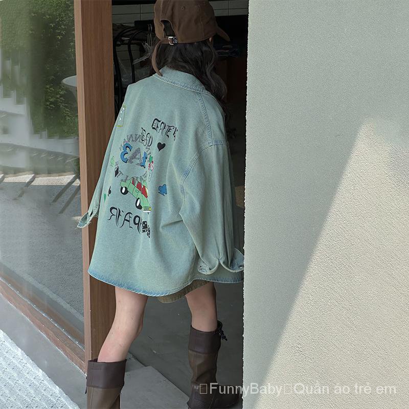 Áo Sơ Mi denim Tay Dài Phong Cách Hàn Quốc Thời Trang Xuân Thu 2023 Cho Bé Gái