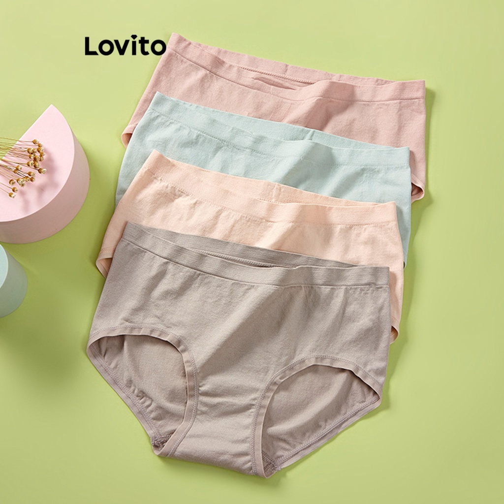 Lovito Quần lót cơ bản trơn thể thao cho nữ LNA27418 (Mơ/Xám/Hồng/Xanh)