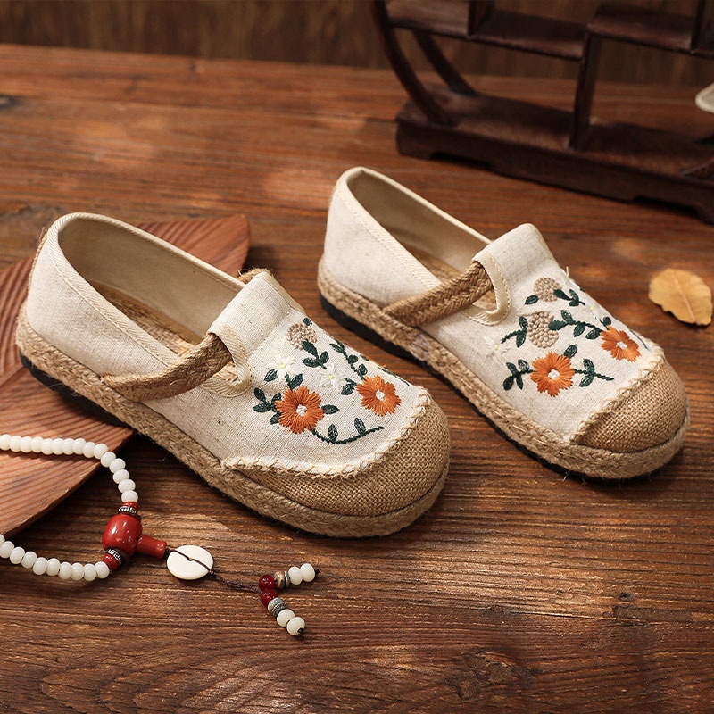 Giày Vải Lanh Đế Bằng Thêu Họa Tiết yaoli Phong Cách retro Mới Cho Nữ