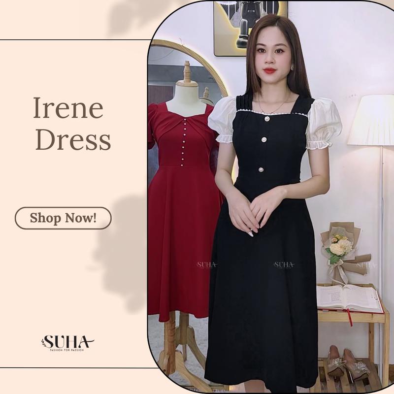 Váy công sở đẹp vai bồng phối tay trắng, cổ vuông Irene Dress V647 
 SUHA Fashion