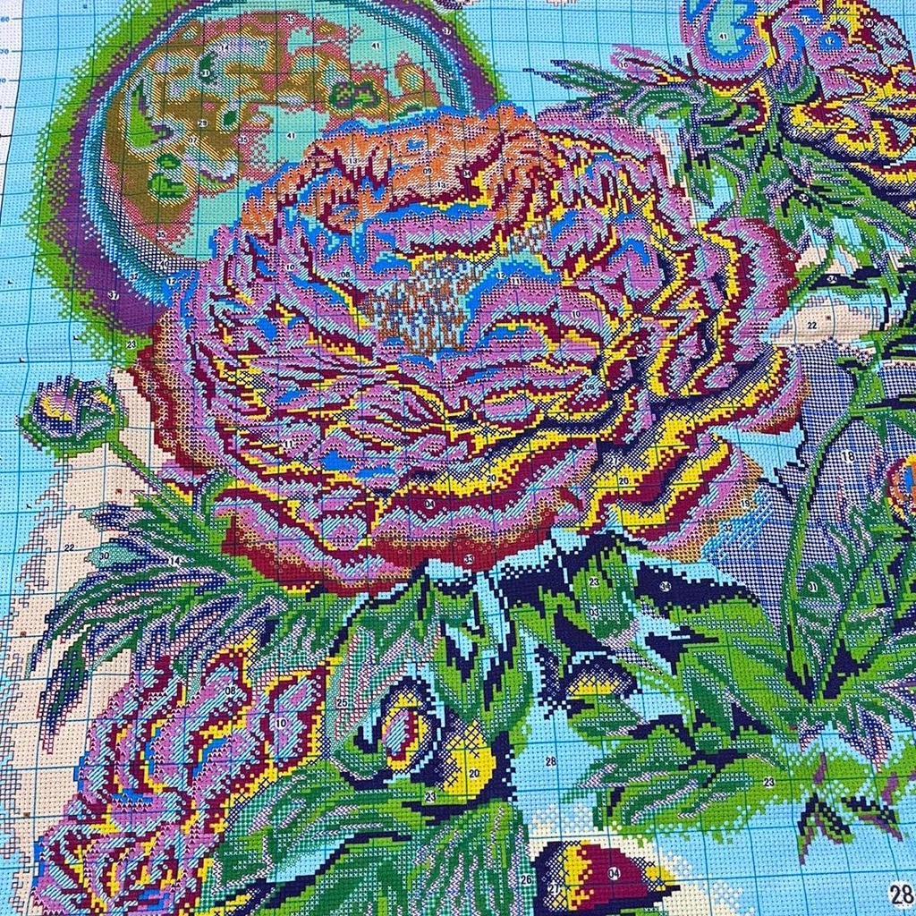 Tranh Thêu Hoa Mẫu Đơn  Thêu Kín E271