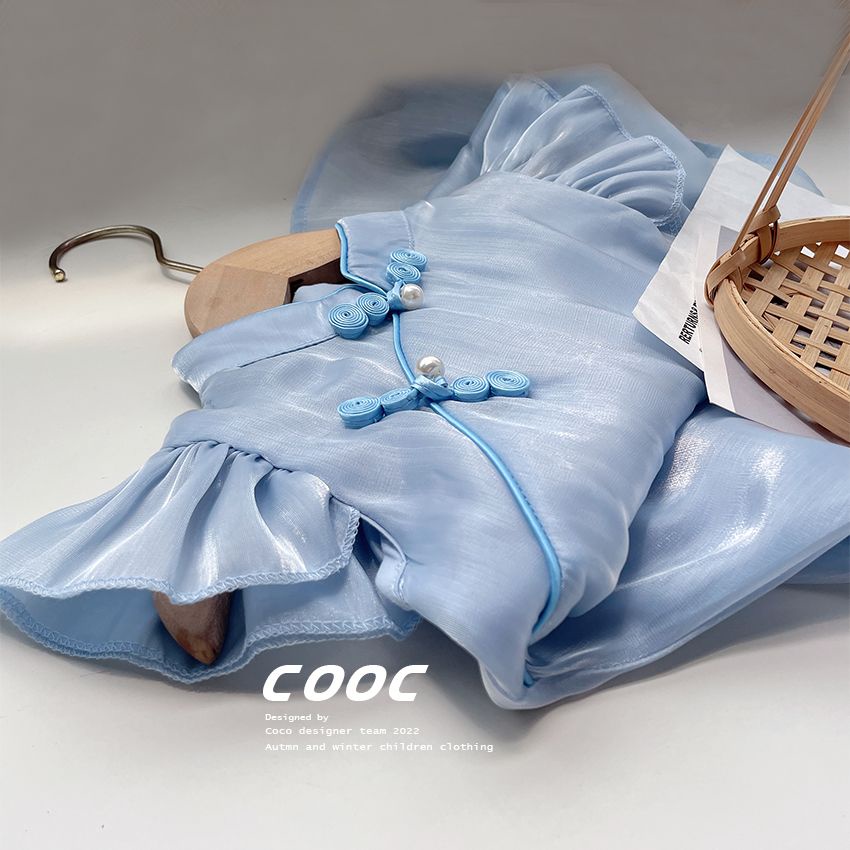 Đầm Sườn Xám Cách Tân Màu Xanh Dương Phong Cách Trung Hoa Thời Trang Mùa Hè 2023 Cho Bé Gái